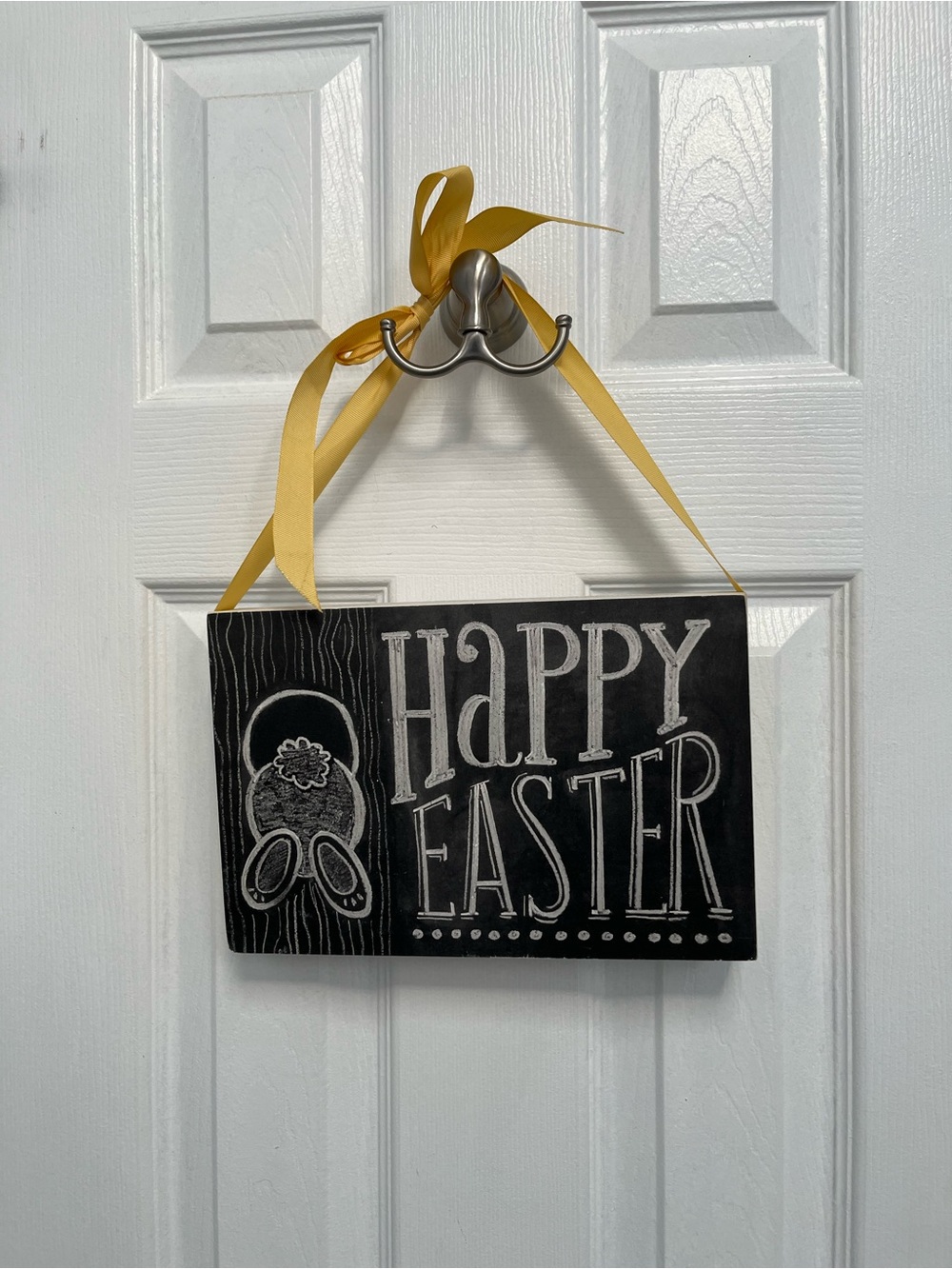 Happy Easter decorative Chalk sign Art Yellow Ribbon wood home Decor Holiday